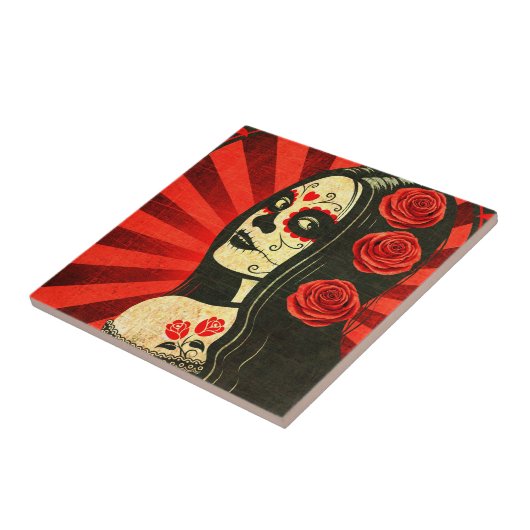 死んだ女の子のヴィンテージの赤い日 タイル (側面)