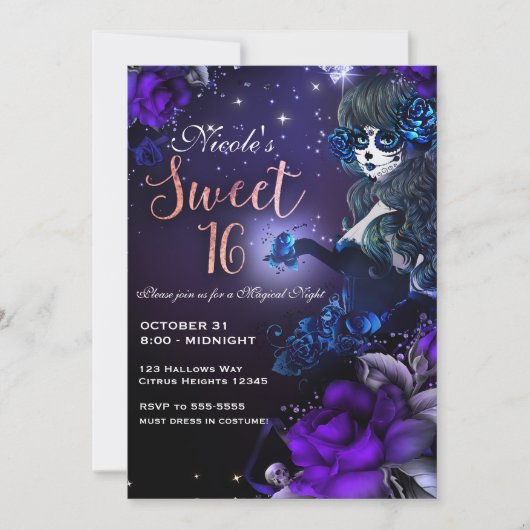 死んだ女の子の日パープルブルースウィート16パーティー 招待状 (正面)