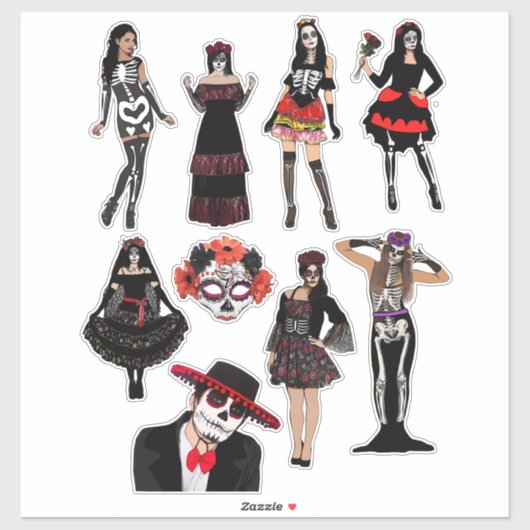 死んだ女性の日の男性骸骨の人々の芸術 シール (シート)