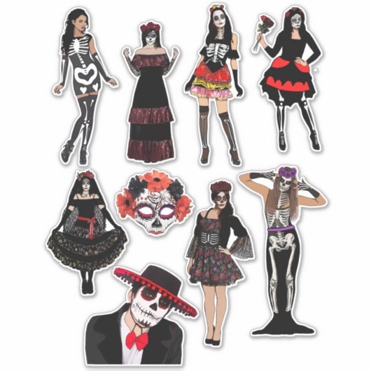 死んだ女性の日の男性骸骨の人々の芸術 シール (正面)