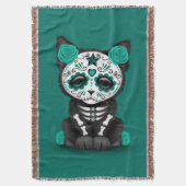 死んだ子ネコ猫のティール（緑がかった色）の紫系統日 スローブランケット (正面縦)