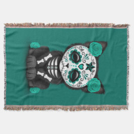 死んだ子ネコ猫のティール（緑がかった色）の紫系統日 スローブランケット