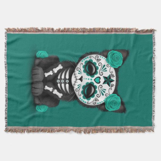 死んだ子ネコ猫のティール（緑がかった色）の紫系統日 スローブランケット (正面)