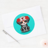 死んだ子犬の青のかわいい赤い日 ラウンドシール (封筒)