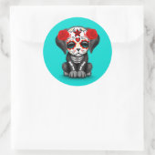 死んだ子犬の青のかわいい赤い日 ラウンドシール (バッグ)