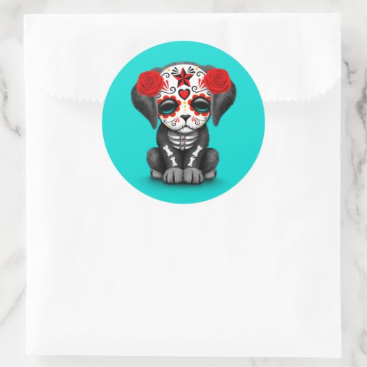 死んだ子犬の青のかわいい赤い日 ラウンドシール (バッグ)