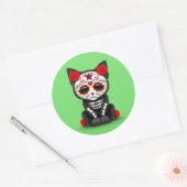 死んだ子猫のかわいい赤い日グリーン ラウンドシール (封筒)