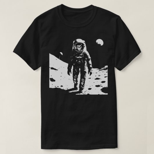 死んだ宇宙飛行士の月のスケルトン歩く Tシャツ (デザイン正面)