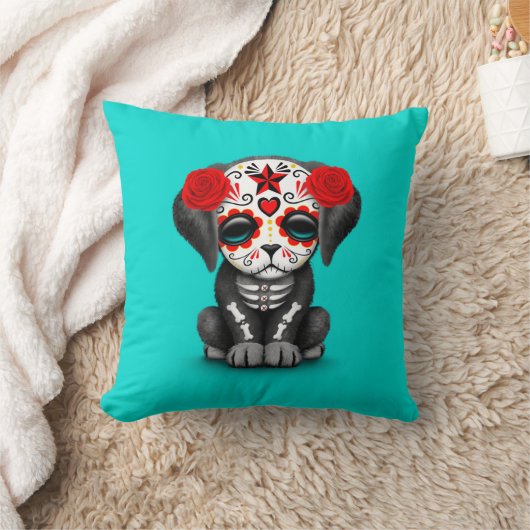 死んだ小犬の青のかわいく赤い日 クッション (ブランケット)