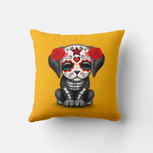 死んだ小犬の黄色のかわいく赤い日 クッション (裏面)