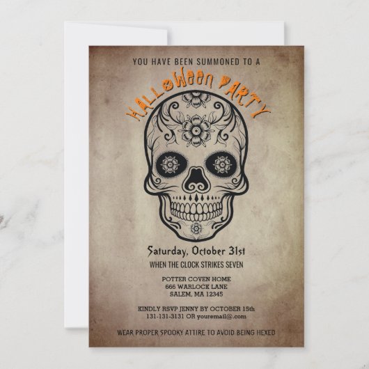 死んだ招待のハローウィンパーティの砂糖のスカル日 招待状 (正面)
