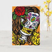 死んだ挨拶状の女性日 カード (黄色い花)