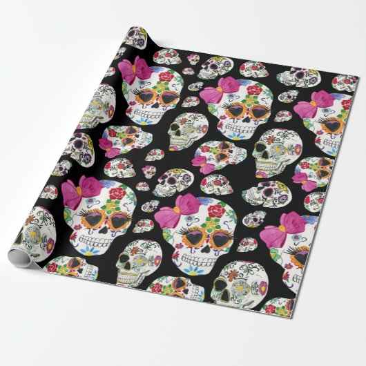 死んだ日カラフルに可愛いメキシコの砂糖スカル ラッピングペーパー (アンロールド)