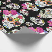 死んだ日カラフルに可愛いメキシコの砂糖スカル ラッピングペーパー (角)