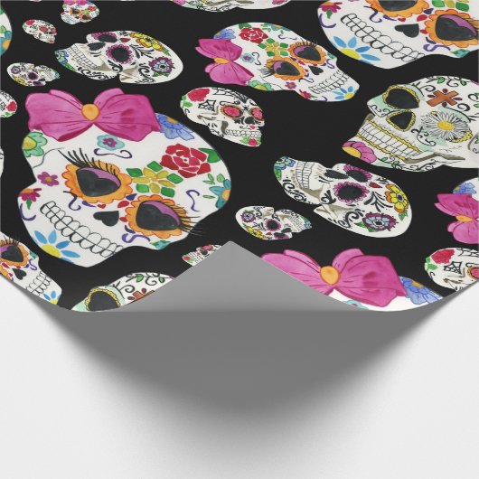 死んだ日カラフルに可愛いメキシコの砂糖スカル ラッピングペーパー (角)