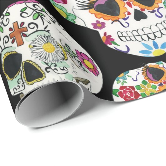 死んだ日カラフルに可愛いメキシコの砂糖スカル ラッピングペーパー (ロールコーナー)