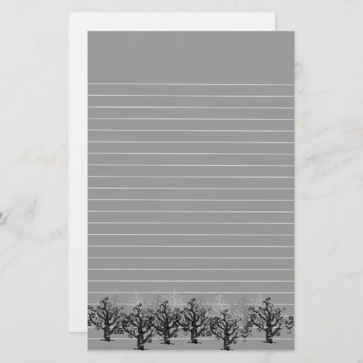 死んだ木のボーダーとの並べられた灰色 便箋 (正面/裏面)