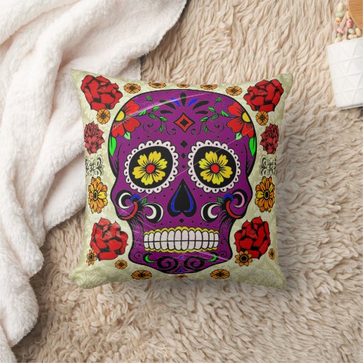 死んだ枕紫色の砂糖のスカル クッション (ブランケット)