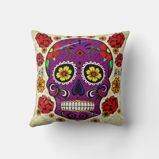 死んだ枕紫色の砂糖のスカル クッション (裏面)