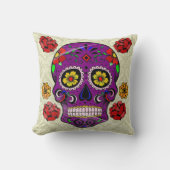 死んだ枕紫色の砂糖のスカル クッション (正面)