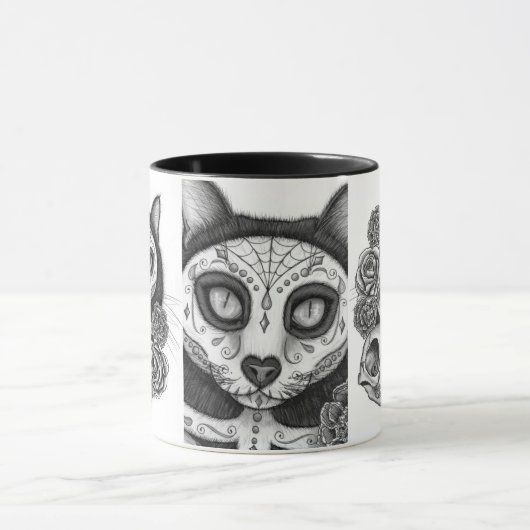 死んだ猫のスカルの砂糖のバラの芸術のマグの日 マグカップ (中央)