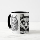 死んだ猫のスカルの砂糖のバラの芸術のマグの日 マグカップ (正面左)