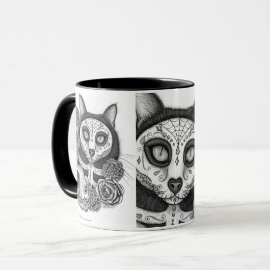 死んだ猫のスカルの砂糖のバラの芸術のマグの日 マグカップ (正面左)