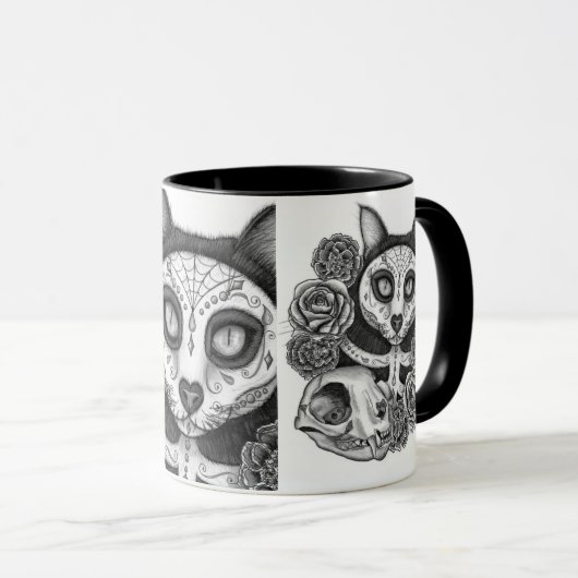 死んだ猫のスカルの砂糖のバラの芸術のマグの日 マグカップ (正面右)