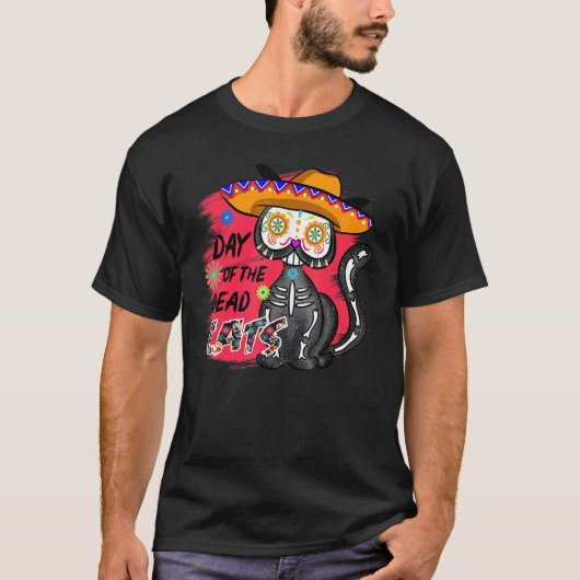 死んだ猫のスケルトンのDia de Muertosの日 Tシャツ (正面)