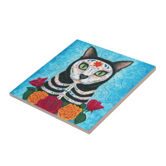 死んだ猫の日、砂糖のスカル猫の芸術のタイル タイル (側面)