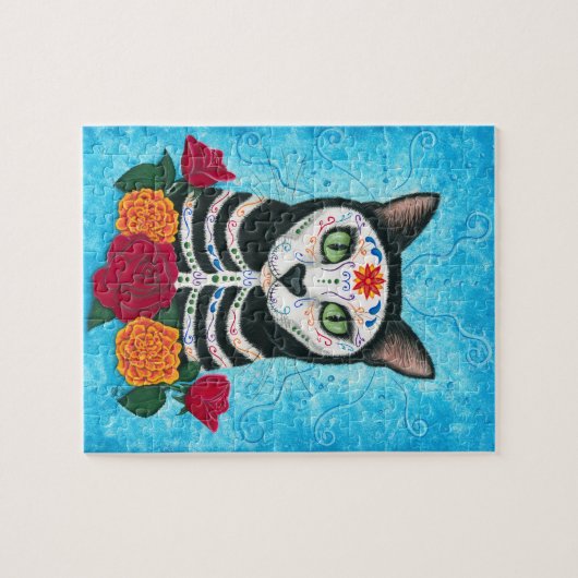 死んだ猫の日、砂糖のスカル猫の芸術のパズル ジグソーパズル (横)