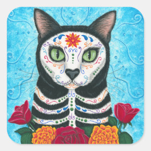 死んだ猫の砂糖のスカルの芸術のステッカーの日 スクエアシール