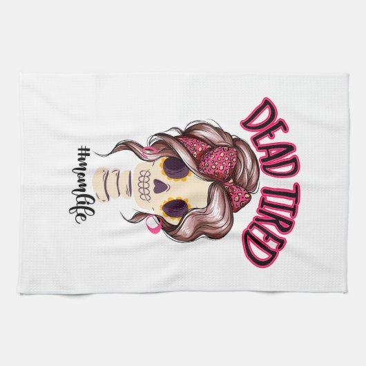 死んだ疲れた母の生活スケルトン乱雑Bunバンダナ キッチンタオル (横)