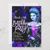 死んだ白熱［赤熱］光を放つ女の子パープルバラ誕生日パーティー 招待状 (正面)