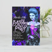 死んだ白熱［赤熱］光を放つ女の子パープルバラ誕生日パーティー 招待状 (スタンド正面)