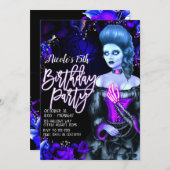 死んだ白熱［赤熱］光を放つ女の子パープルバラ誕生日パーティー 招待状 (正面/裏面)