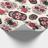 死んだ砂糖のスカルとバラパターンの日 ラッピングペーパー (角)