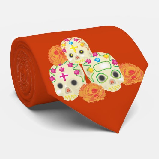 死んだ砂糖のスカルとマリゴールドの日 ネクタイ (ロール)