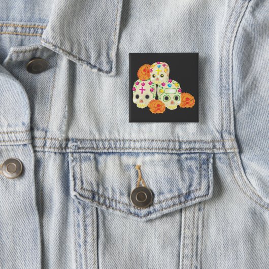 死んだ砂糖のスカルとマリゴールドの日 缶バッジ (インサイチュ)