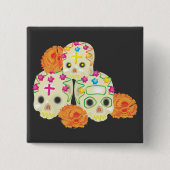 死んだ砂糖のスカルとマリゴールドの日 缶バッジ (正面)