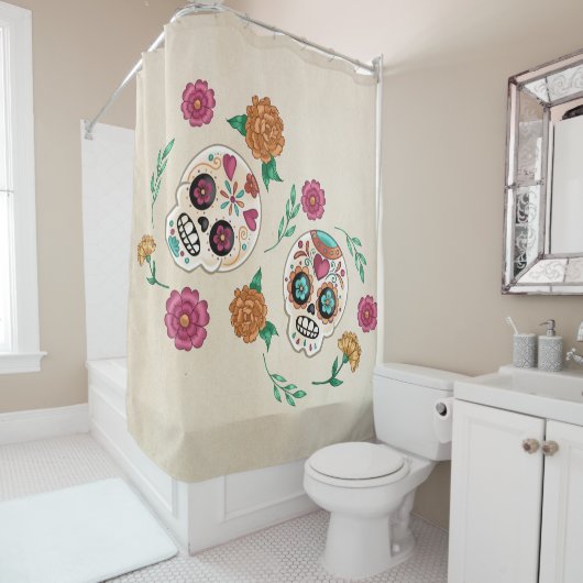死んだ砂糖のスカルと花の日 シャワーカーテン (インサイチュ)
