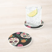 死んだ砂糖のスカルと花の黒 コースター (側面)