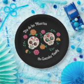 死んだ砂糖のスカルと花の黒 ペーパープレート (パーティー)