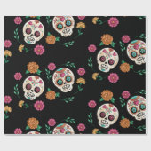 死んだ砂糖のスカルと花の黒 ラッピングペーパー (フラット)