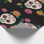死んだ砂糖のスカルと花の黒 ラッピングペーパー (角)