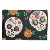 死んだ砂糖のスカルと花の黒 枕カバー (裏面)