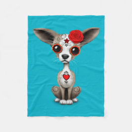 死んだ砂糖のスカルのチワワの子犬の赤い日 フリースブランケット