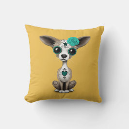 死んだ砂糖のスカルのチワワの子犬の青い日 クッション