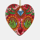 死んだ砂糖のスカルのピンクの迷彩柄のメキシコ日 セラミックオーナメント (右)