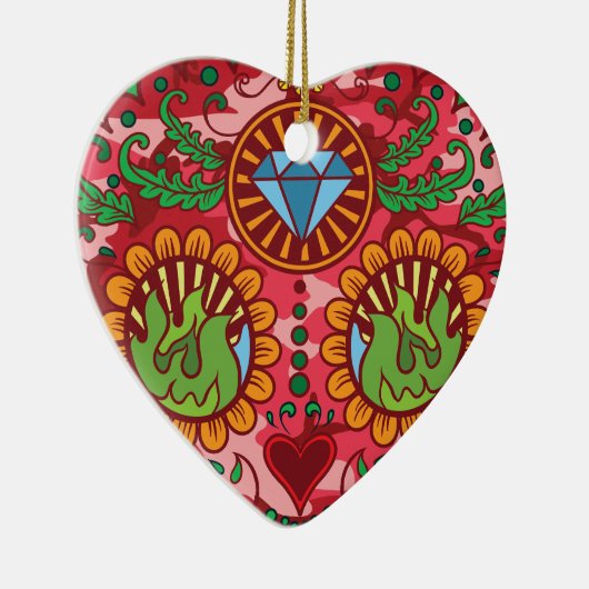 死んだ砂糖のスカルのピンクの迷彩柄のメキシコ日 セラミックオーナメント (右)